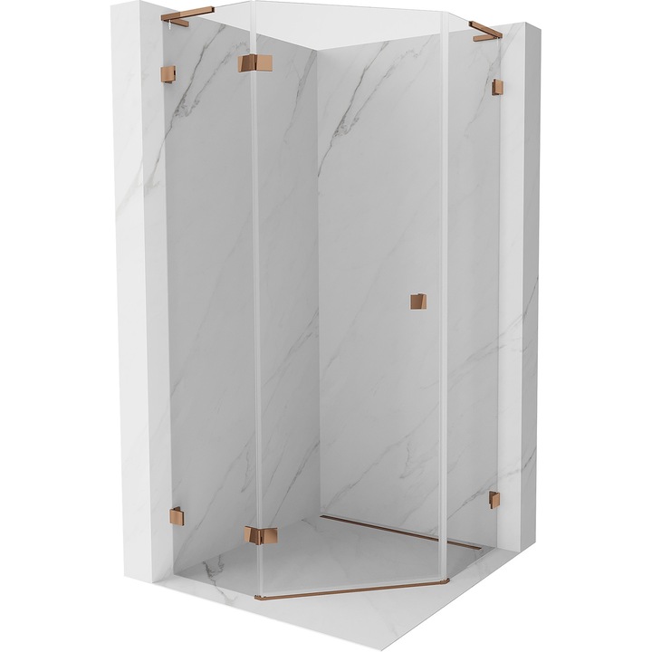 Mexen Lunar L cabina de dus pentagonala cu deschidere stanga 80 x 80 cm, transparent, aur roz - 831L-080L-080P-60-00-L