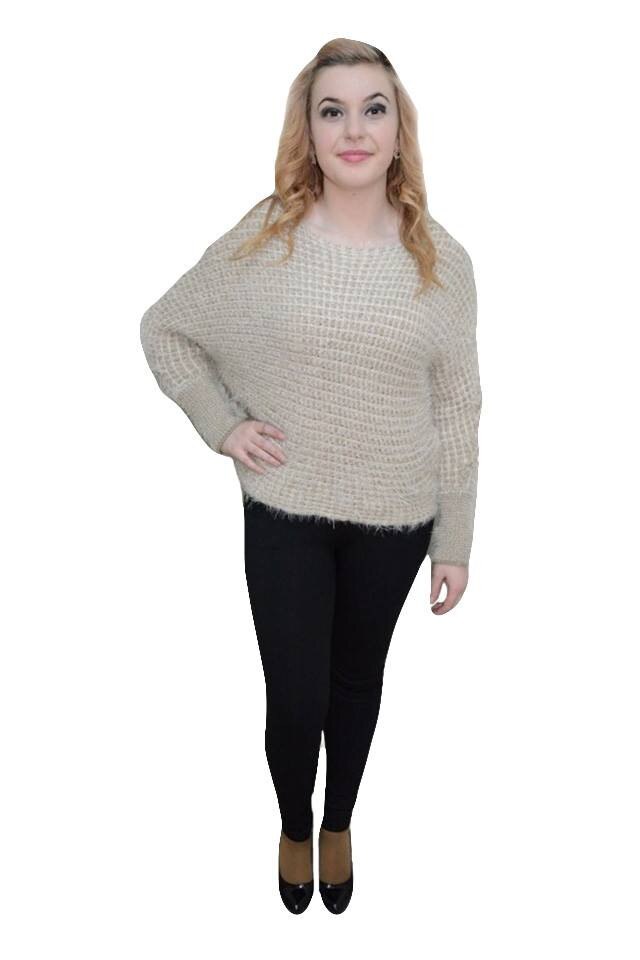 Bluza fashion, decolteu modern, maneca lunga,masura mare,D&J Exclusive, Bej inchis
