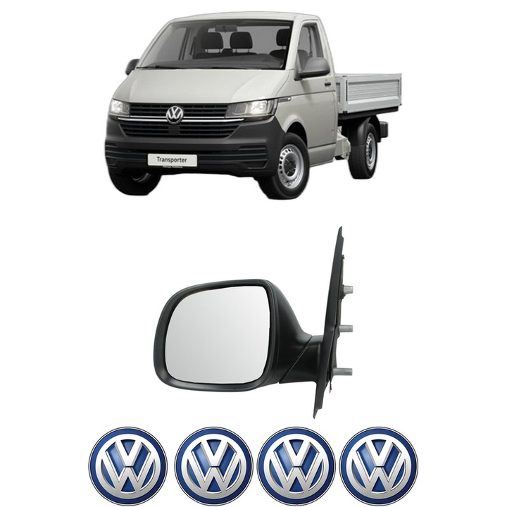 Oglinda Completa Stanga Volkswagen TRANSPORTER T5 Platform/Chassis (7JD, 7JE, 7JL, 7JY, 7JZ, 7F din 2003-2015, auto, Reglaj Manual, 4 stickere auto cu Volkswagen