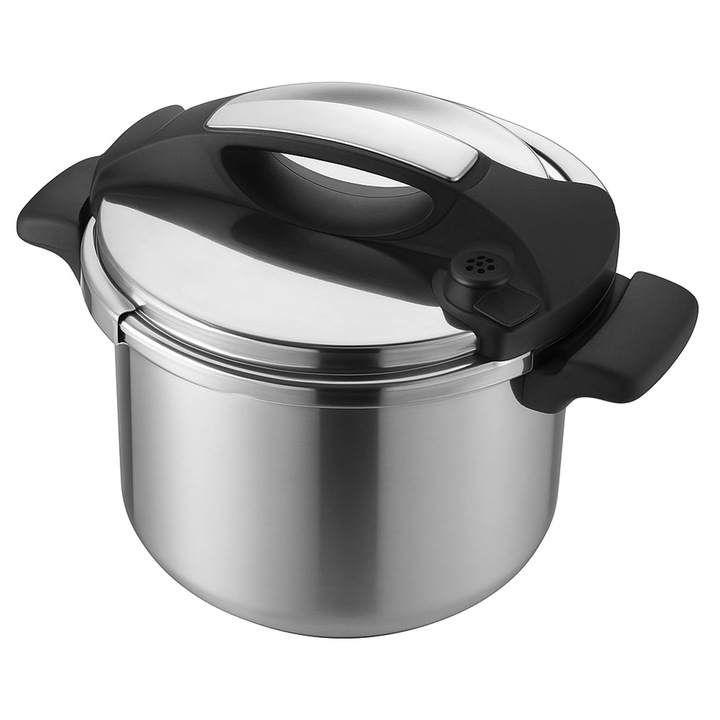 Oala Sub Presiune Edenberg 10 L, 24 Cm, Inductie, 4 Sisteme De Siguranta, Otel Inoxidabil Cu Manere Negre