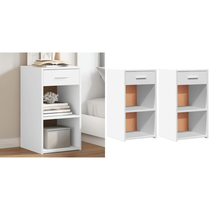 Noptiere, 2 buc., alb, 35x34x65 cm, lemn compozit