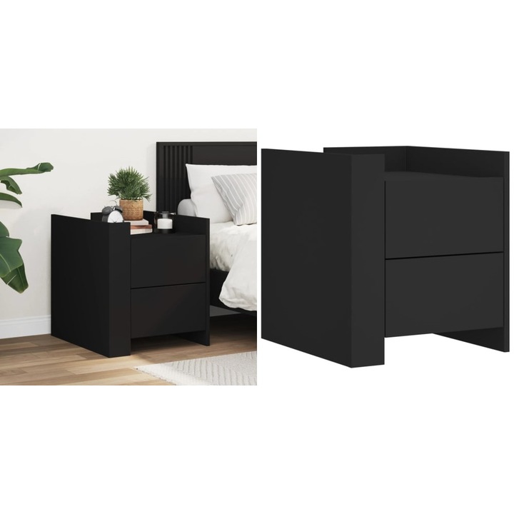 Noptiera, negru, 45x50x50 cm, lemn prelucrat