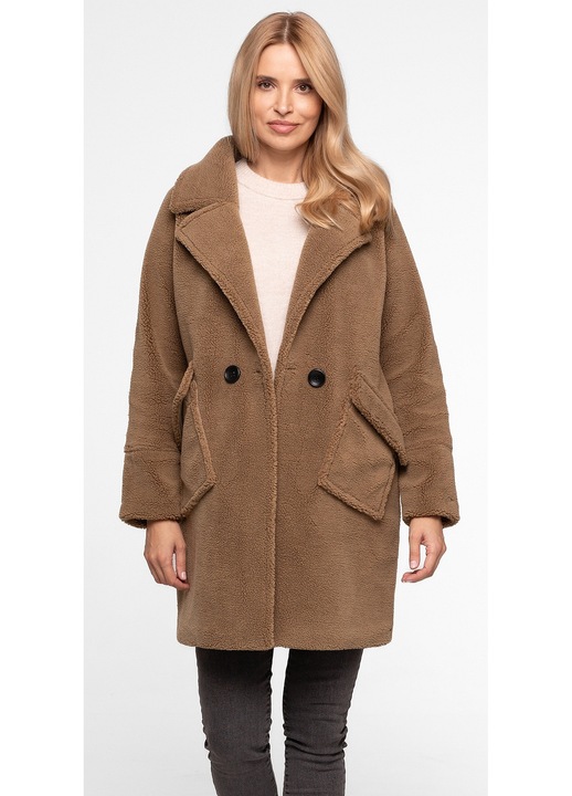 Palton dama Perso, imprimeu ursulet de plus, bej, poliester, Bej