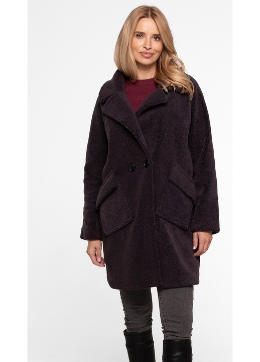 Palton dama Perso supradimensionat, imprimeu ursulet de plus, antracit, poliester