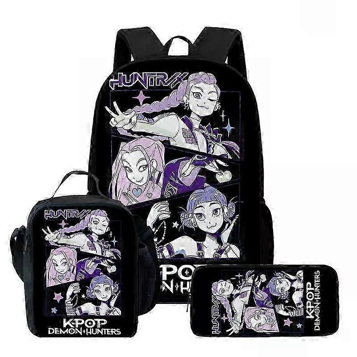 Ghiozdan Kpop Demon Hunters set 3 piese (ghiozdan + cutie de pranz + penar) 42x28x13cm, multicolor