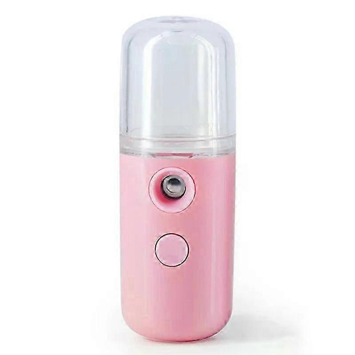 Spray facial nano, umidificator portabil, 30ML, roz, set cu cablu USB