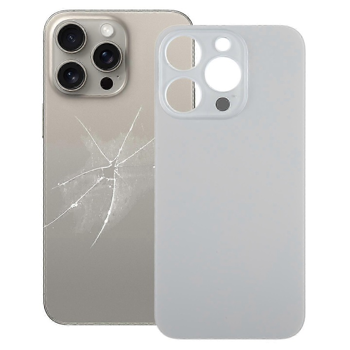 Carcasa spate din sticla pentru iPhone 15 Pro, inlocuire usoara, orificiu mare pentru camera, 10x15cm