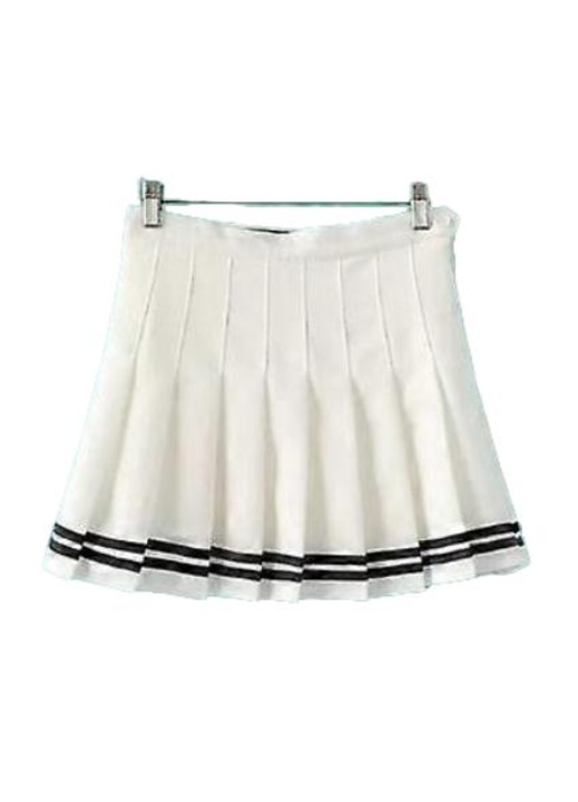 Fusta plisata mini, neagra si alba, pentru femei si fete, poliester si bumbac
