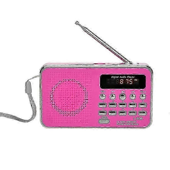 Radio portabil L-938, functie AM/FM, difuzor subtire, roz, 12.5x3x7.2cm