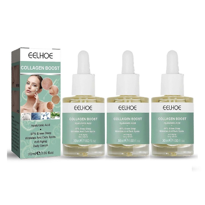 Есенциален серум с хиалуронова киселина, 8.5x3.4x3.4cm, за дълбока хидратация и изглаждане на бръчки, 3 бр
