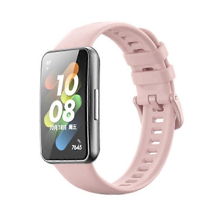 Bratara din silicon pentru smartwatch, Huawei Band 7 / Honor Band 7, 22mm, roz