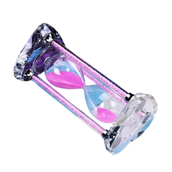 Szív alakú kristály homokóra, 30 perc, rózsaszín/kék/lila, 8x18cm, ajándékdobozos készlet