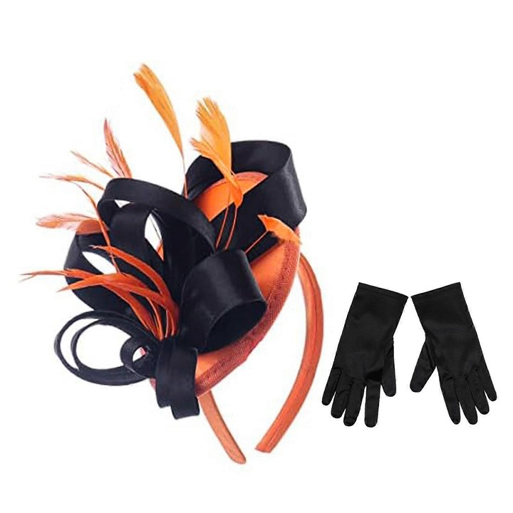 Caciula fascinator pentru femei, palarie vintage, set cu manusi, multicolor, dimensiune unica