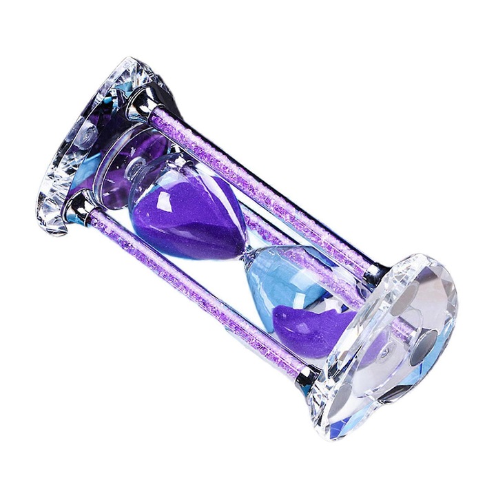 Kristály szív alakú homokóra, 30 perc, rózsaszín/kék/lila, 8x18cm, ajándékdobozzal