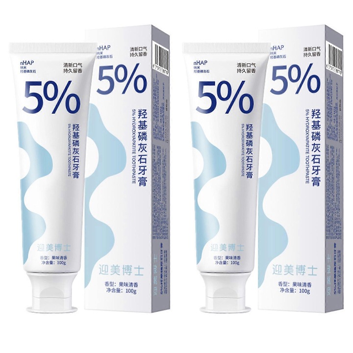 2x szett Fogkrém a zománcvédelemre 5% nano-hidroxiapatittal, gyengéd fehérítés, 100g