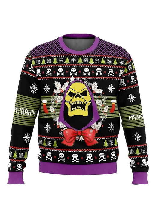 Férfi pulóver, cipzáros dizájn, többszínű, poliészter, karácsonyi mintás