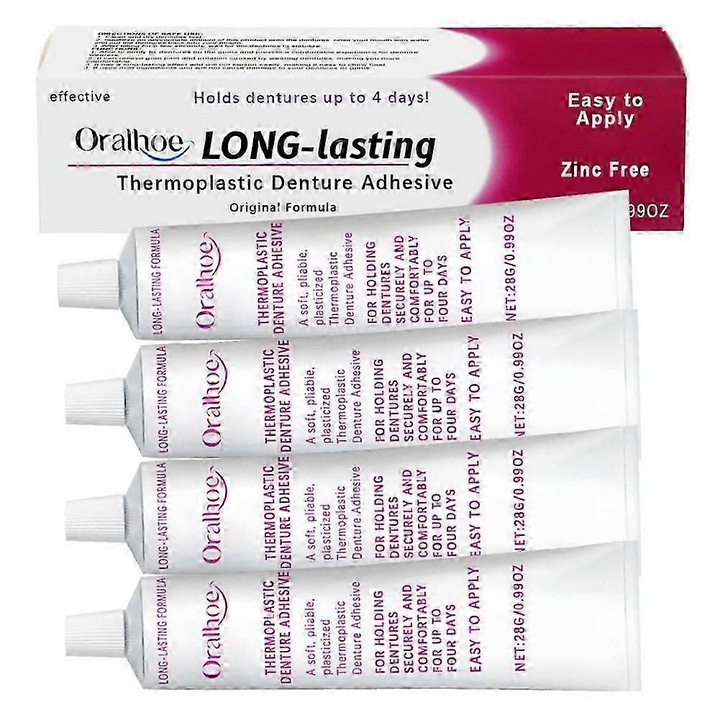 Crema adeziva pentru proteze dentare Oralhoe, Super Grip, set 4 bucati, rezistenta la apa, fara zinc