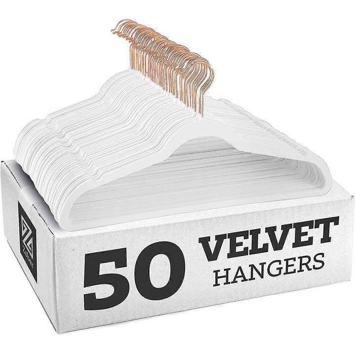 10 db fekete csúszásmentes bársony vállfa szett, 360°-ban forgatható, krómozott kampó, 40x22cm