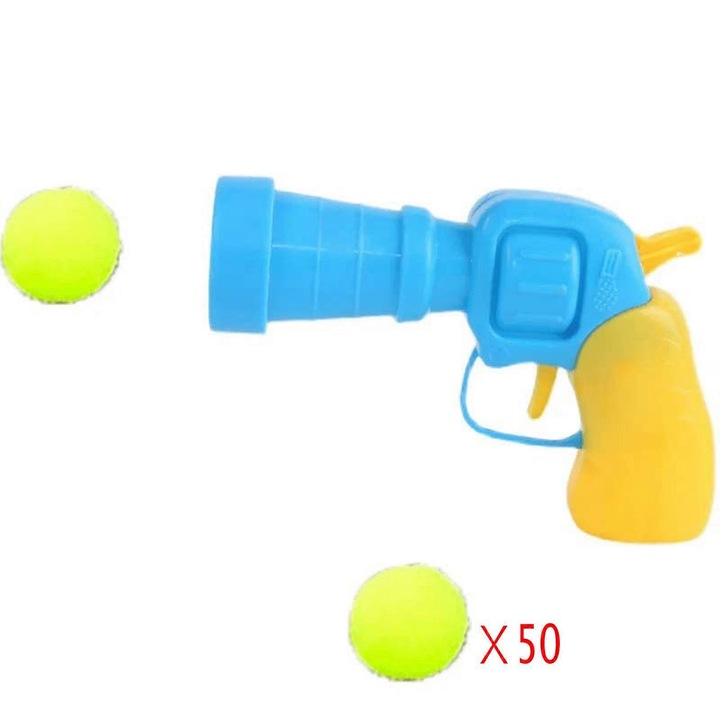 Set arme de jucarie, mini blastere cu bile din plus, 50 bile, albastru, 13x10cm