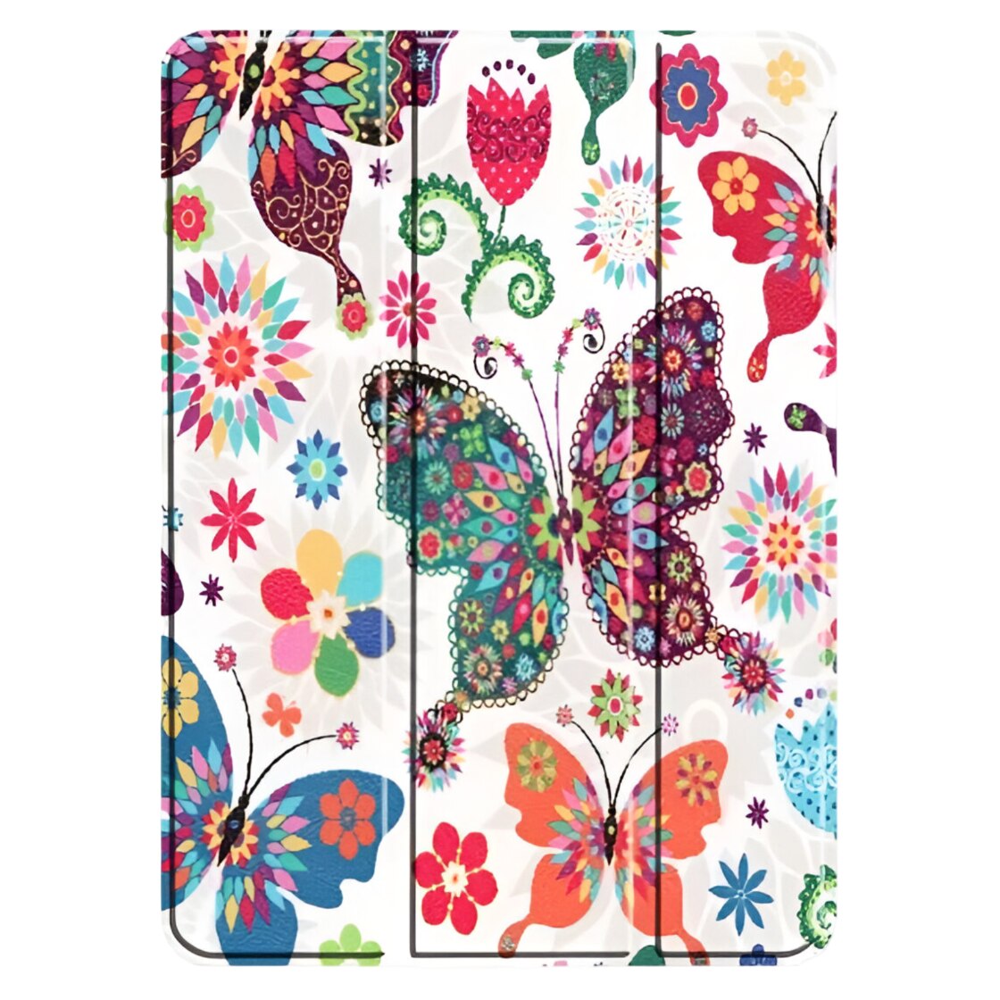 Etui pentru iPad Air 4/5 10,9", design flori si fluturi, functie auto wake/sleep, alb