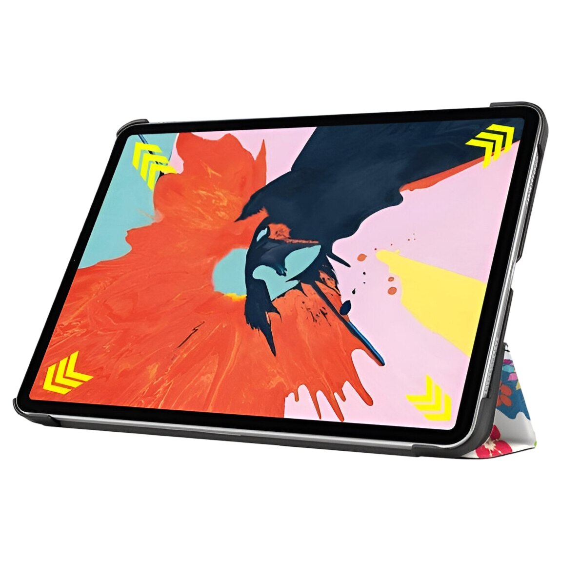 Etui pentru iPad Air 4/5 10,9", design flori si fluturi, functie auto wake/sleep, alb
