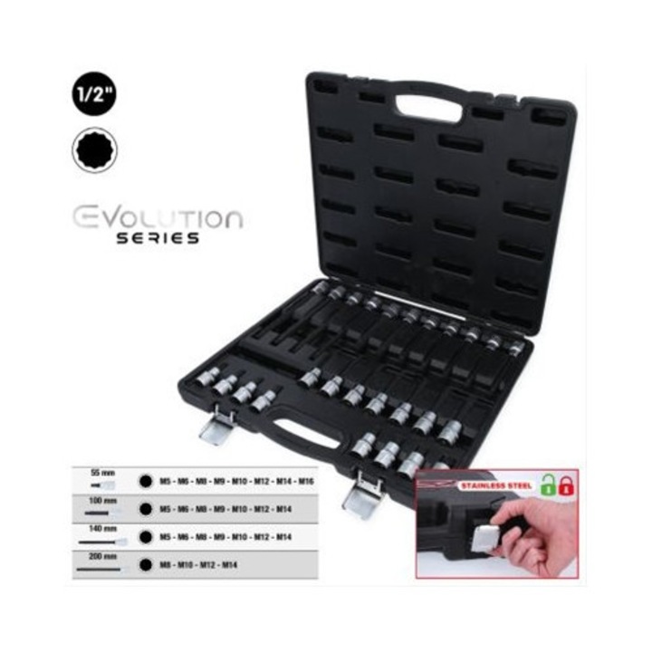 Set tubulare cu biți pentru șuruburi 1/2, KS Tools, 26 PCS