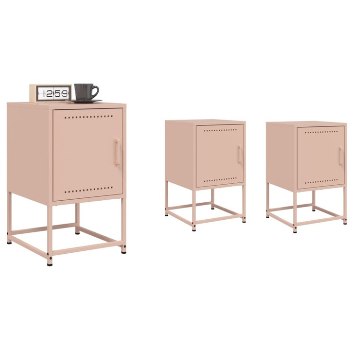 Noptiere, 2 buc., roz, 36x39x60, 5 cm, otel