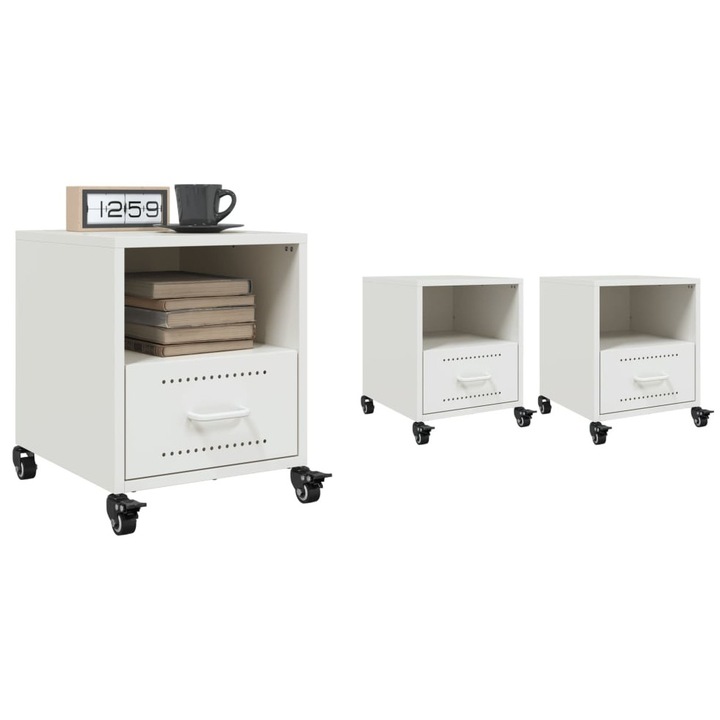 Noptiere, 2 buc., alb, 36x39x43, 5 cm, otel