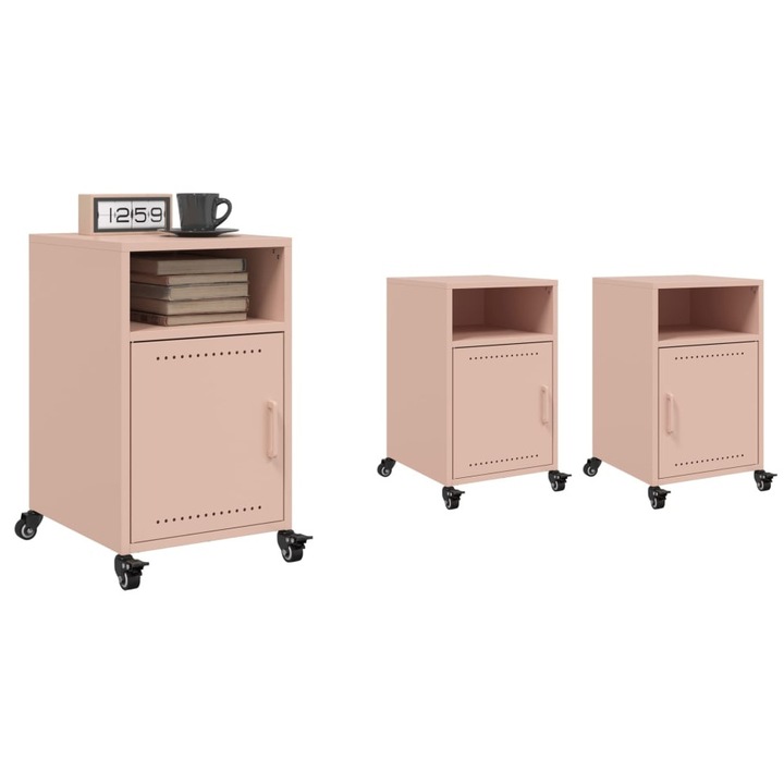 Noptiere, 2 buc., roz, 36x39x59 cm, otel