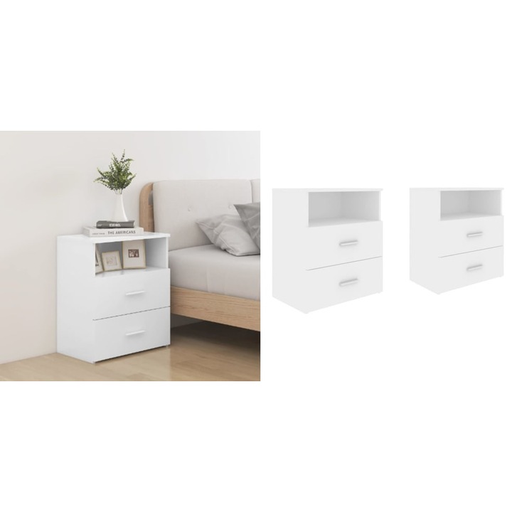 Noptiere, 2 buc., alb, 50x32x60 cm