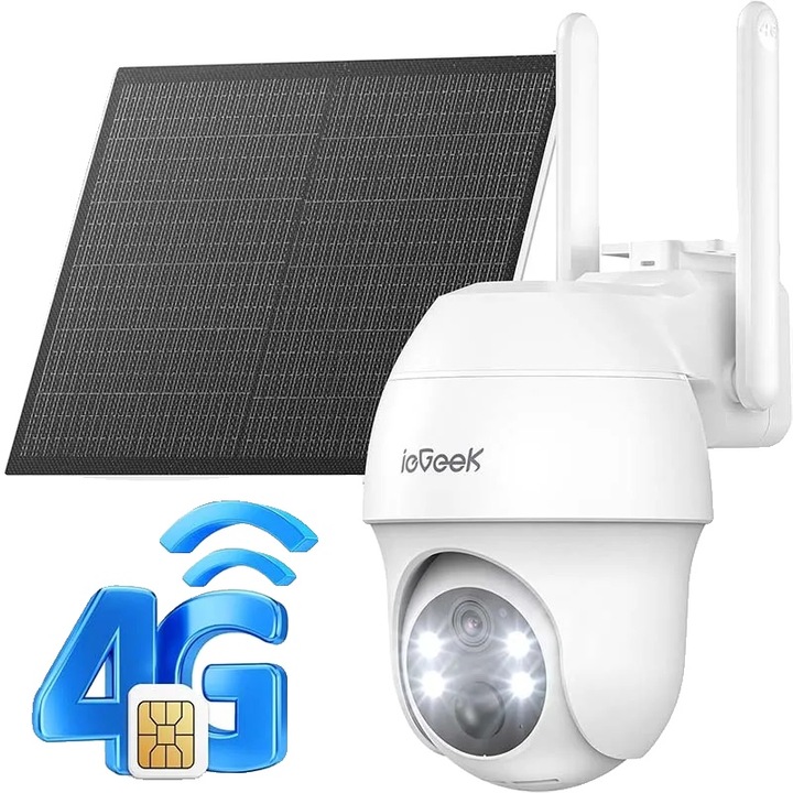 Камера за видеонаблюдение, ieGeek, 3 MP, нощно виждане 15 м, соларно захранване, устойчива на атмосферни влияния, 16x15x9 см