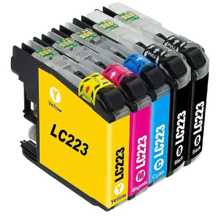 Set 4 cartuse cerneala imprimanta pentru Brother LC 123 XL, 20 ml si 630 pagini negru, 10 ml si 600 pagini fiecare culoare, LC123XL, compatibil cu DCP-J132W DCP-J152W DCP-J552DW DCP-J752DW LC 123