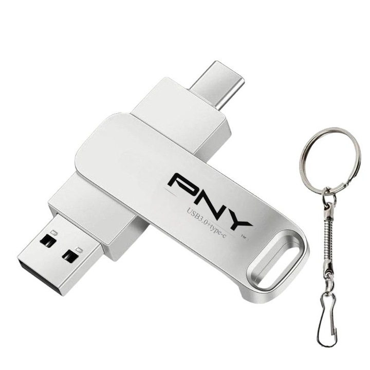 USB памет PNY 2TB, метална, скорост 100MB/s, сребриста, 3.30x1.23x0.69см
