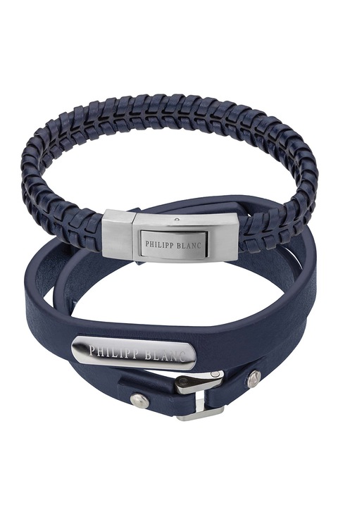 Philipp Blanc, Andreas bőr karkötő szett - 2 db, Sötétkék, Ezüstszín