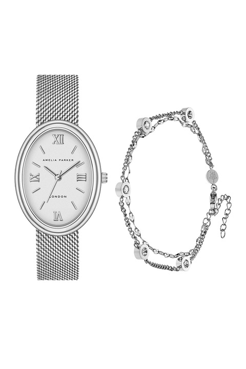 Amelia Parker, Ovális karóra és karkötő szett, Ezüstszín
