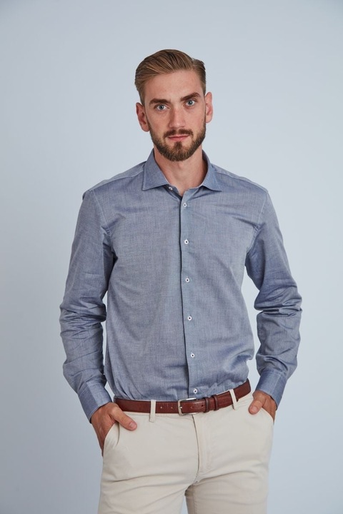 Camasa premium barbati, 100% bumbac, regular fit - FRONTERA - gri inchis cu bezati (Culoare: Gri, Marime: 44)