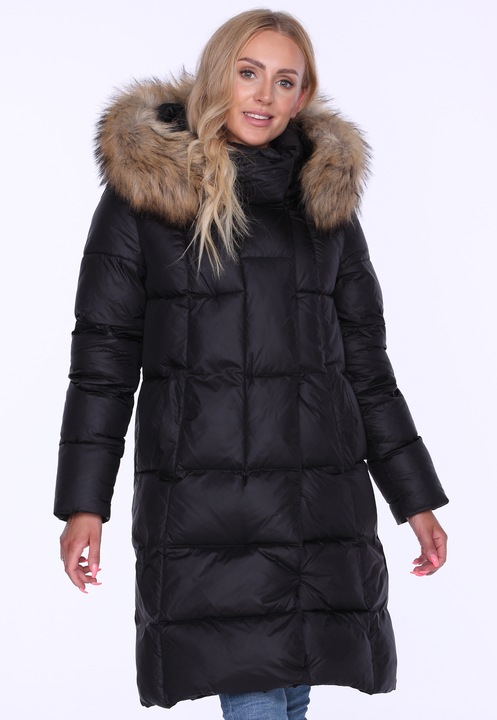Дамско зимно яке, Персо, дълго, със сваляща се козина, найлон, черно