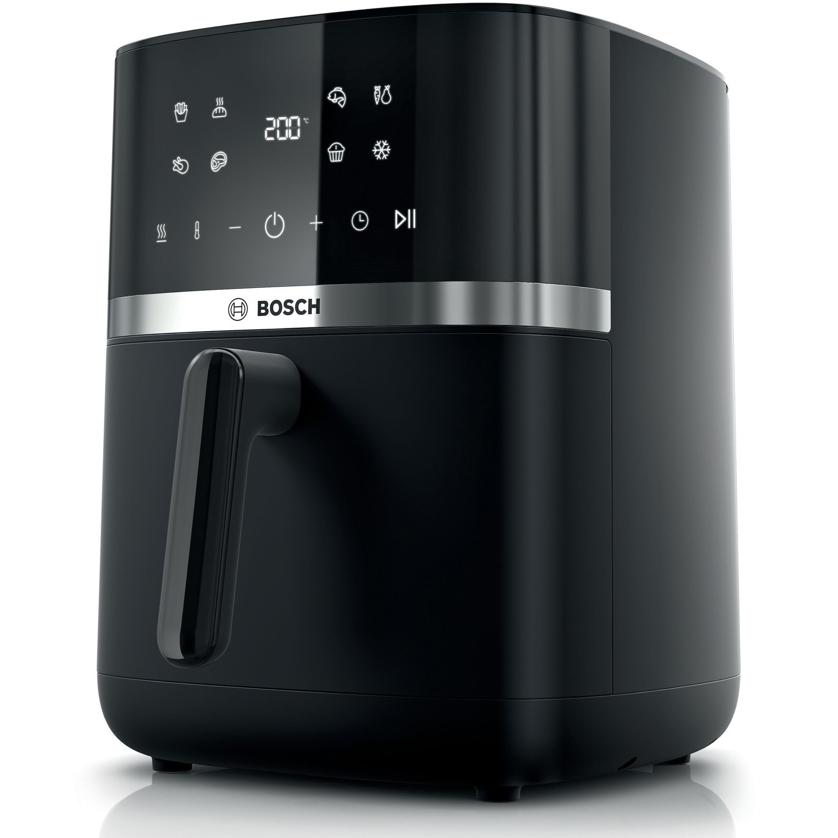 Friteuza cu aer cald Bosch MAF462B1, 2050W, 7 programe, Capacitate 6.1 l, set grill, incalzire dubla, Touch control, afisaj digital, curatare usoara, Negru
