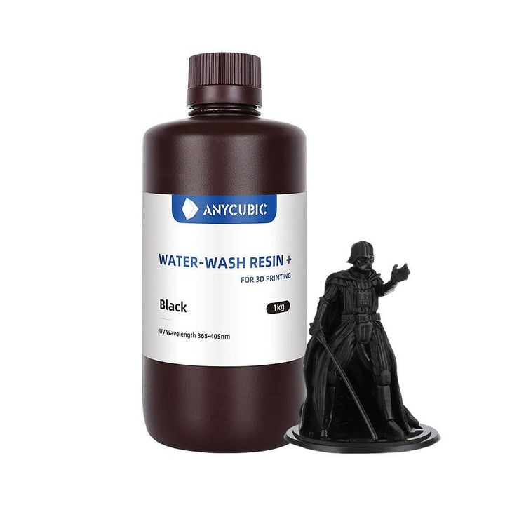 Rășină Fotopolimerică Anycubic Water Wash Resin+, Rășină UV, 365-405nm, 1kg, Negru