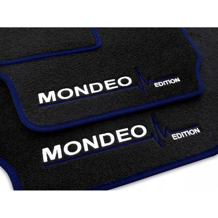 Covorase auto, Ford Mondeo MK IV (2007 - 2014), set, velur, 1750 g/m2, cu broderie albastra