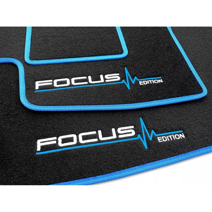 Covorase auto, Lasota, set, pentru Ford Focus MK3 (2010 - 2018), 1750 g/m2, cu hastura albastra, 0,5 cm