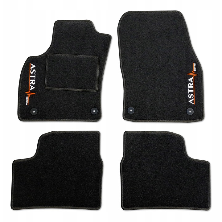 Covorase auto Lasota pentru OPEL ASTRA J 2009-2015, negru, 1750 g/m2, cu broderie portocalie