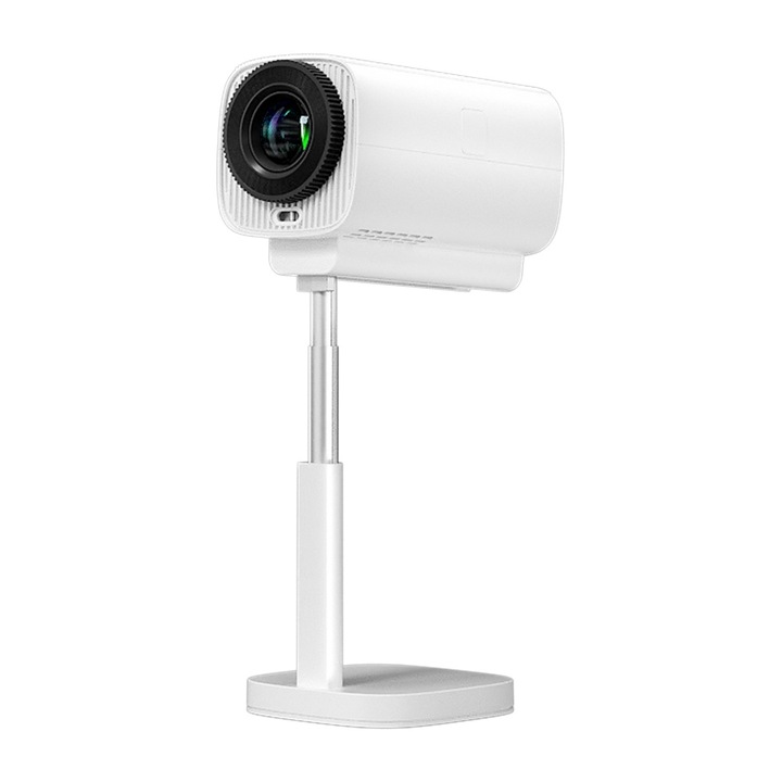 Videoproiector portabil, retractabil in doua sectiuni,5800 lumeni, 240 ANSI, Wi-Fi 6, Bluetooth 5.0, proiectie ajustabila, rezolutie 1280x720p, Difuzor Incorporat, montabil pe perete, performanta superioaracu, telecomanda, alb