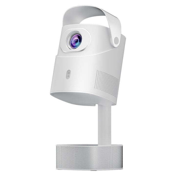 Videoproiector portabil Android, sunet premium la difuzorul inferior，suport 1280x720P, WiFi 6 BT 5.0, 5800 lm, luminozitate 240 ANSI, telescopica cu cinci sectiuni, unghi reglabil, alb