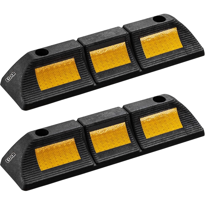 Set 2x Opritor Roti EDAR, Blocare Roti si Delimitare Loc Parcare, Elemente Reflectorizante, Cauciuc, Negru/galben