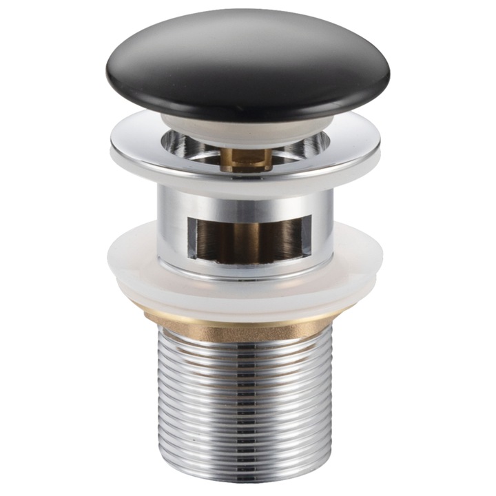 Ventil lavoar, Balneo, Click-Clack A, cu preaplin alama, diametru G1 1/4 Cu etansare de ghidare, 100% otel inoxidabil, Manopera de inalta calitate, cu etansare din silicon, Negru