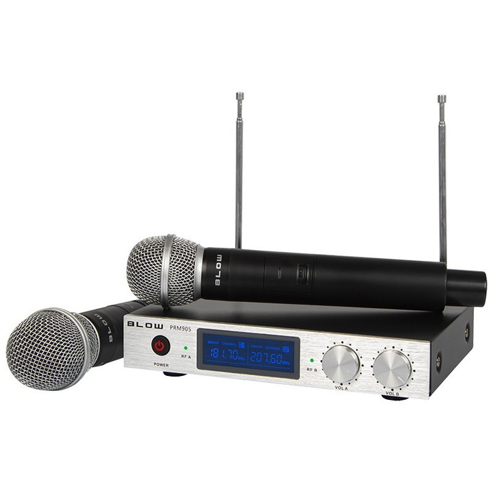 Set microfoane wireless BLOW, 2 microfoane, frecvente multiple, 50m, negru