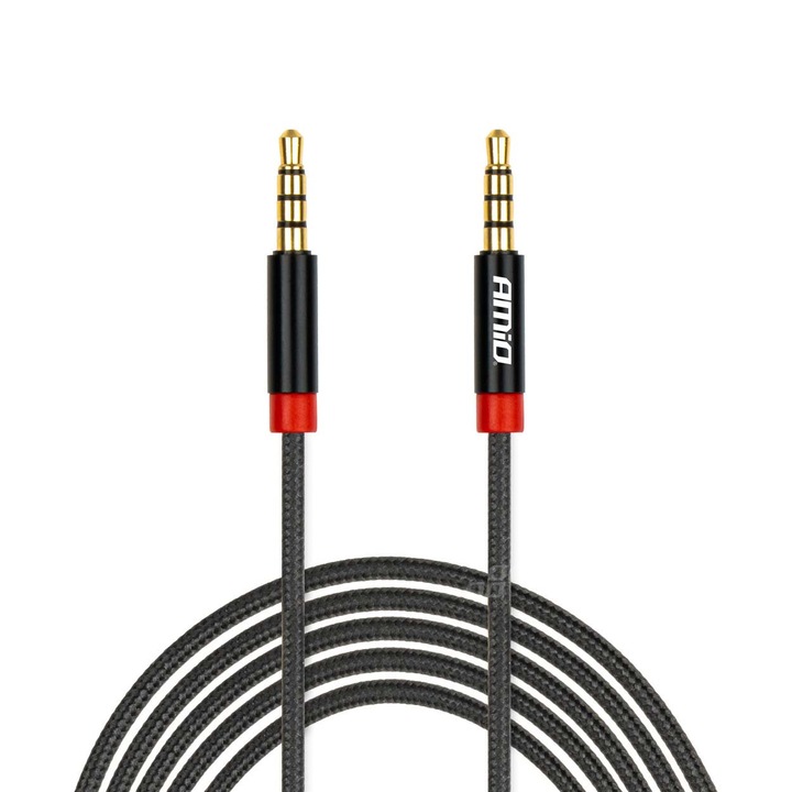 AMIO jack-jack audio kábel, 200cm, nylon, 2x mini-jack, fekete