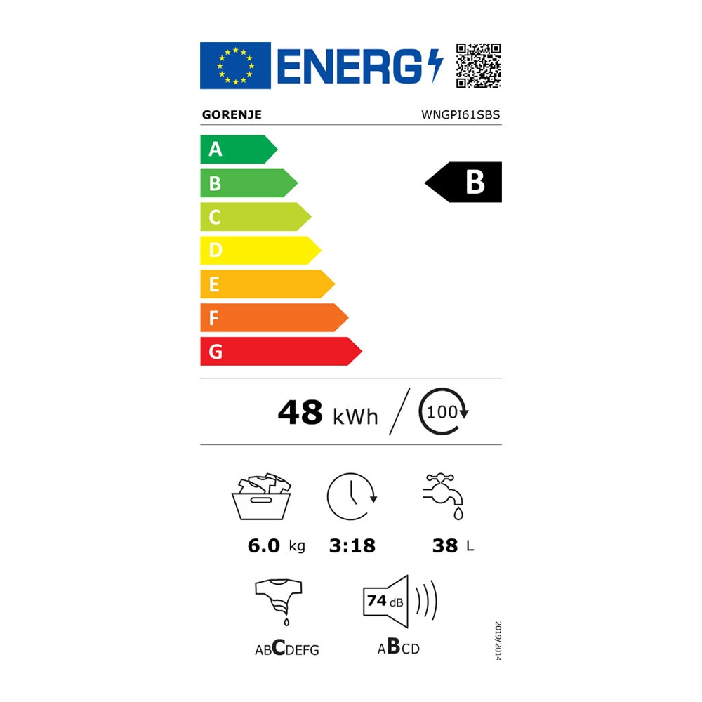 Masina de spalat rufe Gorenje WNGPI61SBS, AllergyCare, Intarziere pornire, Inverter, 6 Kg, 1000 rpm, Clasa B, Alba