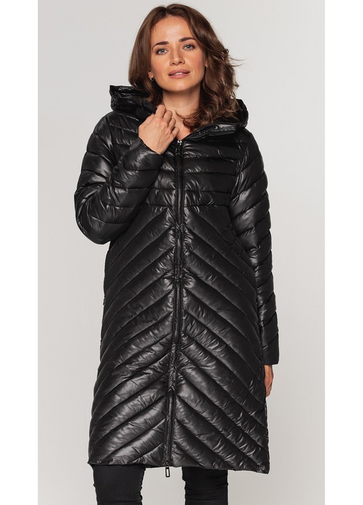 Geaca dama Perso matlasat, gluga, negru, poliester